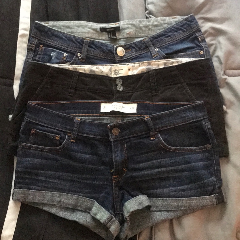 2 Pair of Denim Shorts and 1 Pair of Black Shorts